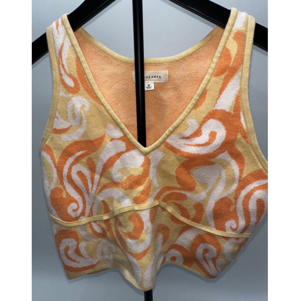 PACSUN L.A. Hearts Medium Knit Crop Top Sleeveless V-Neck Orange swirl soft!